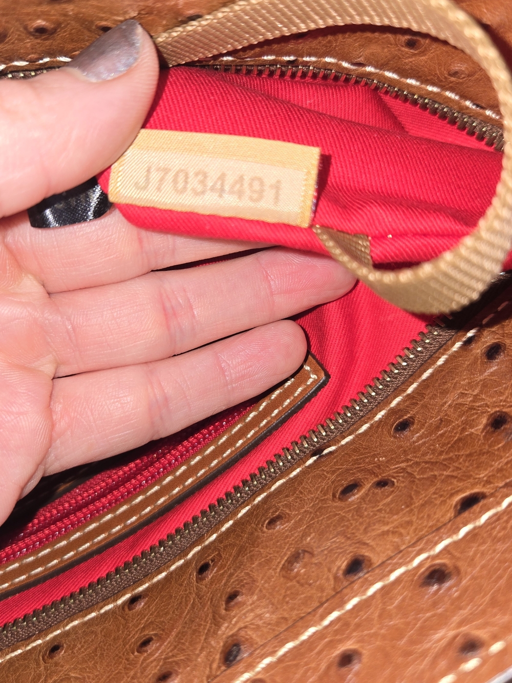 Dooney & Bourke Ostrich Embossed Leather Tote Bag Brown Shoulder Bag - Picture 7 of 8